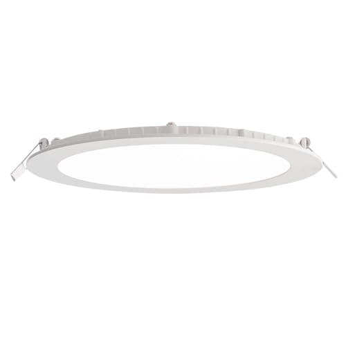 Image of National Lighting SIRIODISC 18W LED Round Recessed Ceiling Flat Panel Ultra Slim Lamp in Cool 4000K for Commercial Lighting Office Corridors, Matt White Paint & Frosted Acrylic