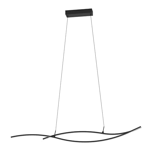 Image of Eglo LED Pendant Lighting Grisolia, Hanging lamp Above Dining Table, Curved Dining Room lamp, Ceiling Light Fixture for Living Room, Metal and Plastic in Black, Warm White, 140 cm