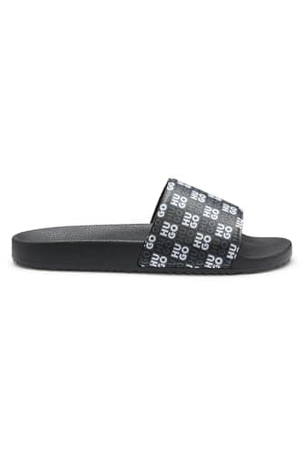 Image of HUGO Mens Timein slid Italian-made slides with stacked-logo strap Size 10