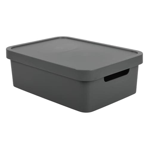 Image of Jolie Max Plastic Storage Box with Lid, 19L Solid Matte Colour, Decorative Design with Handle, Stackable & Nestable Space-Saving Organizer for Home, Office – 45.5 x 33.5 x 15.5 cm (DARK GREY)