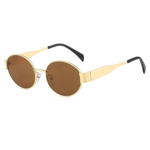 Image of YAMEIZE Retro Oval Metal Frame Sunglasses - for Women Men Classic Round UV400 Protection Small Glasses Shades Outdoor