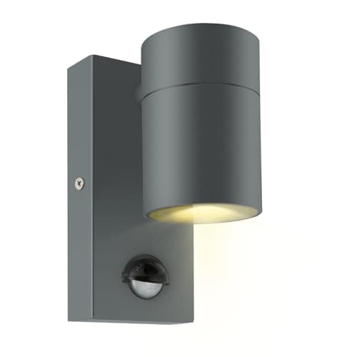 Image of Kerry Outdoor Motion Sensor Wall Lights, Downward Outside Lighting Mains Powered, IP44 Anthracite Grey Stainless Steel Downlight, Exterior PIR Detector Security Fixture for Front Door, Porch, Garden