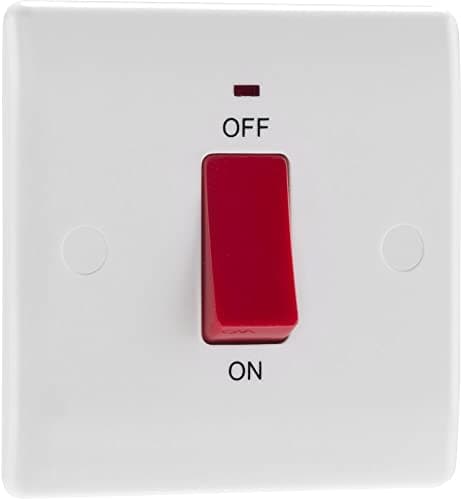Image of BG Electrical Cooker Control Switch Unit with LED Power Indicator, Single Plate, Double Pole, Round Edge, Nexus 800 Series, White Moulded, 45A, 874