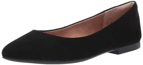 Image of Amazon Essentials Women's Pointed-Toe Ballet Flat, Black Microsuede, 3 UK