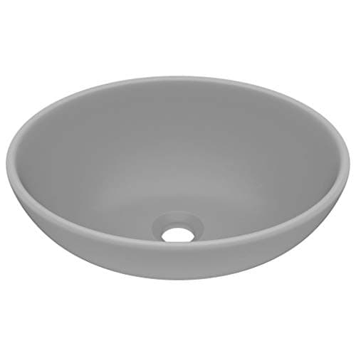 Image of vidaXL Oval-Shaped Ceramic Basin in Matt Light Grey - Luxury and Stylish Wash Basin for Bathroom, Kitchen and Workplace, Above Counter Mounting.