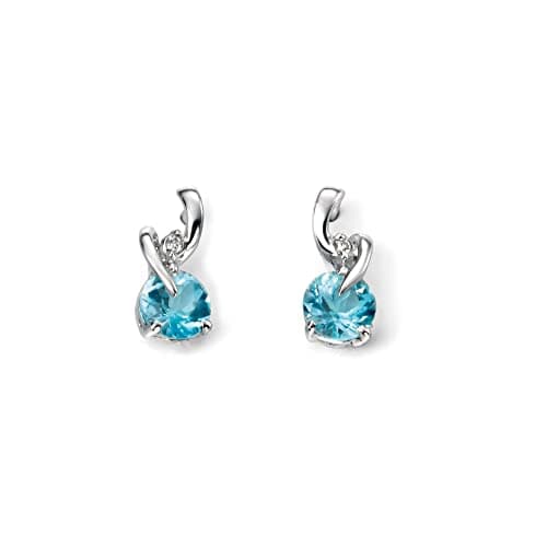 Image of Elements Gold 9ct White Gold Earrings with Blue Topaz and Diamond