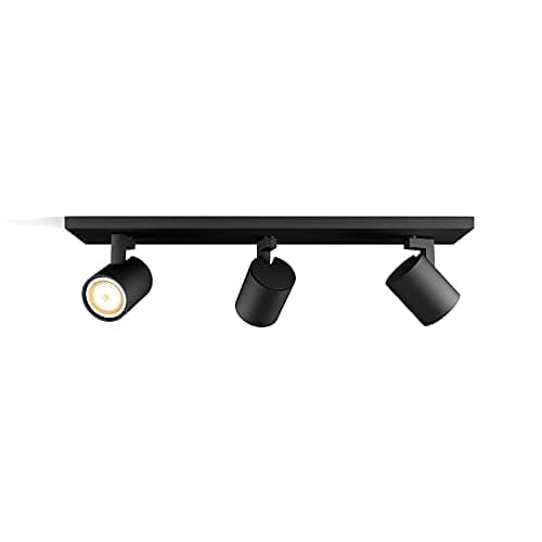 Image of Philips Hue Runner White Ambiance Smart Ceiling Bar Light, 3X Spotlights [GU10 Spot], Black with Bluetooth and Dimmer Switch. Works with Alexa, Google Assistant and Apple HomeKit