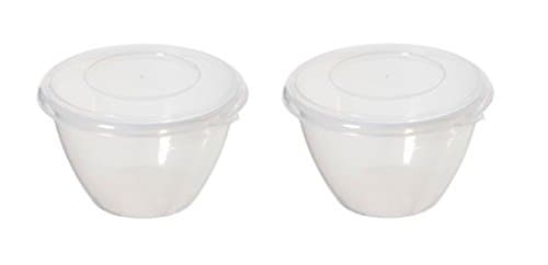 Image of 2 Plastic Pudding Bowls & Lid 1.2L Round Microwave Food Storage Bowl Whitefurze