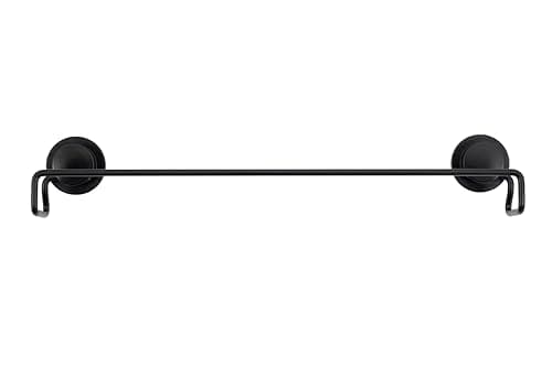 Image of Croydex Stick 'n' Lock Self-Adhesive Black Towel Rail Holder, Rust-Free Towel Storage Solution for Bathroom, Sticky Pad Adheres to Most Surfaces, All Fittings Included for Hand Towels and Accessories