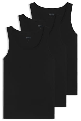 Image of BOSS Mens Tank Top 3P Classic Three-Pack of Cotton Underwear Vests with Embroidered Logos Black