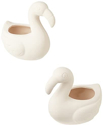 Image of Baker Ross FE141 Flamingo Ceramic Flowerpots Box of 2, Paintable Creative Art and Craft Projects for Kids to Make, Personalise and Decorate