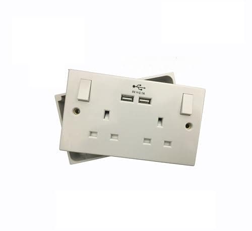 Image of iSeventy9 2 Gang UK Electrical Plug Socket Wall Faceplate with 2 USB Charging Ports + Back Box 25MM White