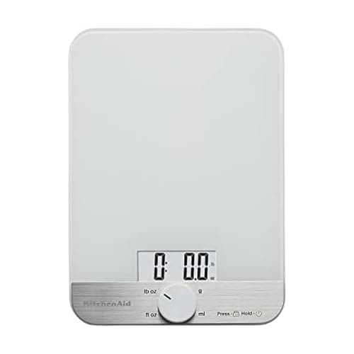 Image of KitchenAid KQ908 Glass Surface 11 Pound Capacity Digital Kitchen and Food Scale, White