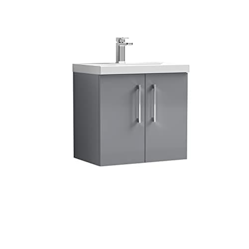 Image of nuie ARN1323D Arno Modern Bathroom Wall Hung 2 Door Vanity Unit with Thin-Edge Ceramic Basin, Cloud Grey