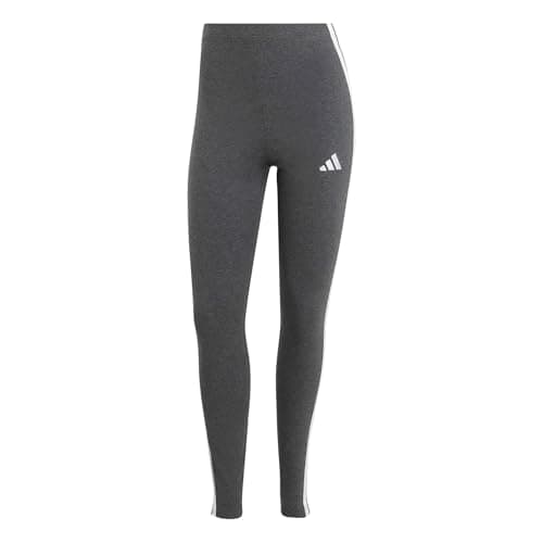 Image of adidas Women's Essentials 3-Stripes Cotton Leggings, Dark Grey Heather/White, M