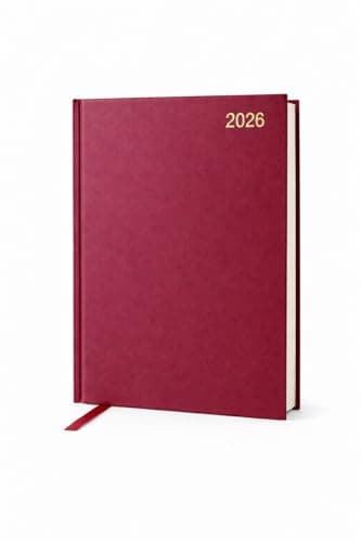 Image of Top Sale 2026 Diary A4 Day Per Page Planner – Burgundy Red Large Daily Appointment Organiser with Hard Cover & Ribbon Marker, Desk Diary for Work, Office, Business & Daily Planning