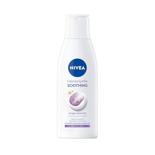 Image of NIVEA Soothing Cleansing Milk (200ml), Face Cleanser with Grape Seed Oil and Hydramine, Gently Cleanses Without Drying Out, Make-up Remover Cleanser for Sensitive Skin