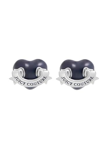 Image of Juicy Couture Enamel Icon Heart Stud Earrings for Women (Silver/Black)