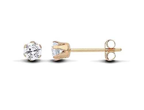 Image of Old English Jewellers 0.25ct Solitaire 9ct Yellow Gold Earrings for Women With Sparkling CZ Detail - Ladies Stud Earrings