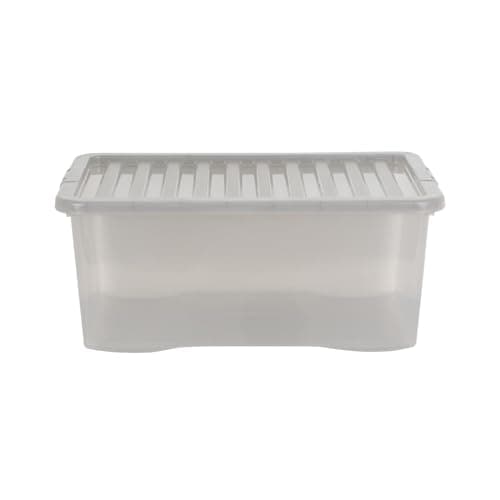 Image of Wham Crystal 45 Liter Storage, Heavy Duty Plastic Storage Box With Lids Home Office Stackable Nestable, Large Storage Boxes With Lids 60 x 40 x 25 cm - Tint Grey (Pack of 3)