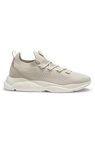 Image of HUGO Mens Leon Runn Knitted Trainers with Logo-Embossed EVA Sole Size 12 Light Beige