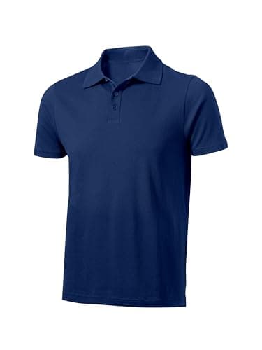 Image of Love My Fashions Mens Polo Shirts Short Sleeve & Knitted Collar, Regular Fit, Casual Plain Cotton T-Shirts for Adults Navy Blue