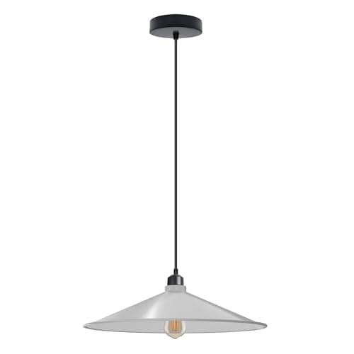 Image of DC VOLTAGE Retro Vintage Style CeilingSingle Head Metal Flat Cone Shade Hanging Pendant Lamp with E27 Adjustable Hanging Pendant Light (White - with Bulb)