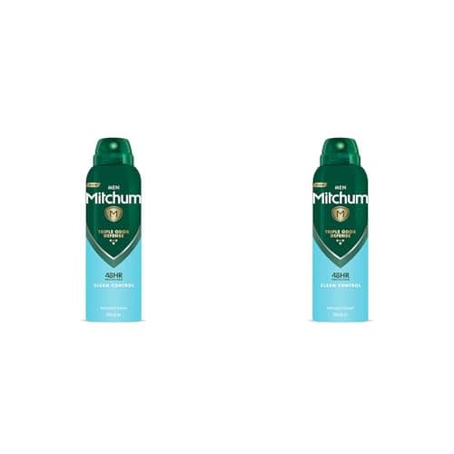 Image of Mitchum Men Triple Odor Defense 48HR Protection Deodorant Spray & Antiperspirant (200ml) Clean Control, Dermatologist Tested (Pack of 2)