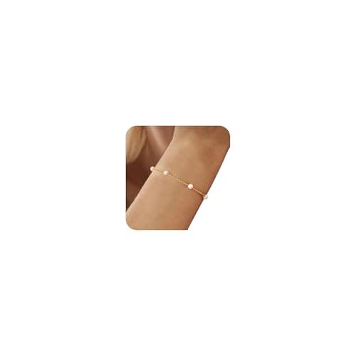 Image of Aidenn Gold Pearl Bracelet for Women, Tiny Pearl Bracelets for Bridesmaid Wedding Prom Girls