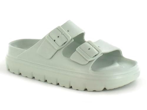 Image of ella Women's Double Buckle Strap EVA Material Chunky Sole Flatform Slider Sandals (Mint, UK Footwear Size System, Adult, Women, Numeric, Medium, 5)