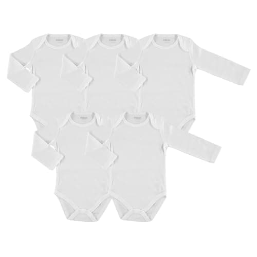 Image of ebebek HelloBaby Baby Bodysuits 5 PCS - Bodysuit for Boys and Girls Newborn - Infant Toddlers Bodysuit Onesies - White Baby Bodysuits (White - Long Sleeve, 6 Months)