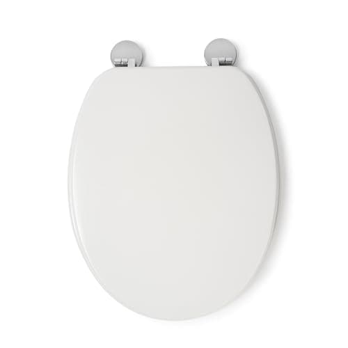 Image of Croydex Kielder Flexi-Fix White Wooden Toilet Seat - Anti Bacterial Treated Finish and Adjustable Hinges with Top and Bottom Fixings Included, Fits Standard Toilet Seats (White Wood)