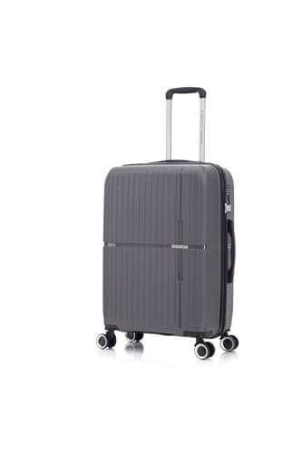 Image of Preston Morgan Medium Suitcase on 4 Dual Spinner Wheels Super Lightweight PP Hard Shell Hold Check in with Built-in TSA Lock | Charcoal