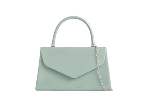 Image of A2ZUKFASHION Women's Faux Leather Patent Clutch Bag Top Handle Chain Evening Party Box Handbag Wedding Sage/Green