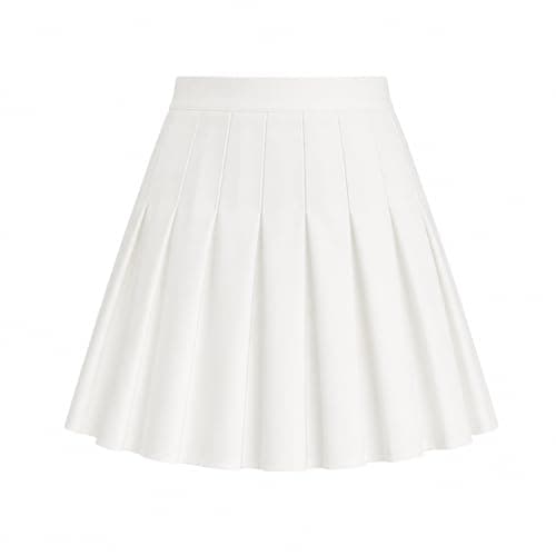 Image of scicent Women Girls Short High Waist Pleated Skater Tennis School Skirt Women Girls White S UK 2 4