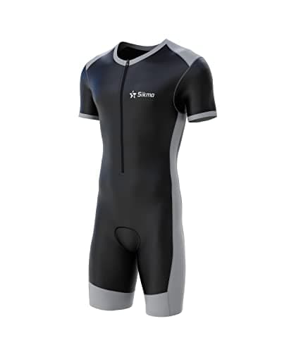 Image of Sikma Mens Cycling Skinsuit Padded One Piece Trisuit Bike Top Short (Black/Grey, Large)