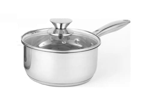 Image of NOBEL Stainless Steel Deep Two Tone Saucepan with Glass Vented Lid Heat Resistant Handles, Ideal for All hobs (18 cm Dia. - 2.3 Litre)