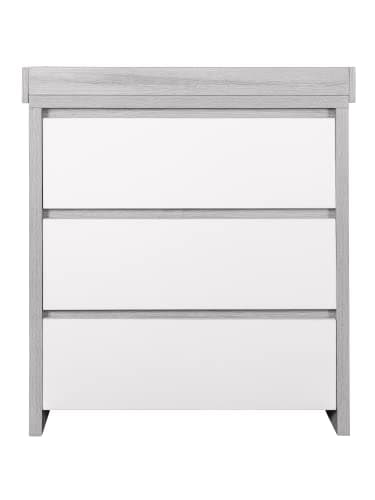 Image of Tutti Bambini Modena Baby Changing Unit, Nursery Chest Changer with 3 Drawers, Removable Changing Top, Grey Ash and White Nursery Furniture for Baby Room