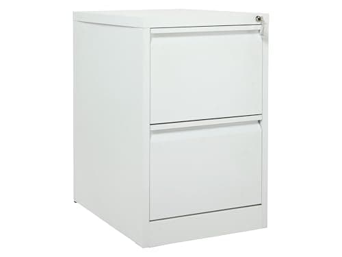 Image of The Workplace Depot Filing Cabinet – Lockable 2, 3 or 4 Drawer Steel Storage Unit in Black, White or Grey with Adjustable Hanging Rails, Space-Saving Organiser for Home & Office (White, 2 Drawer)