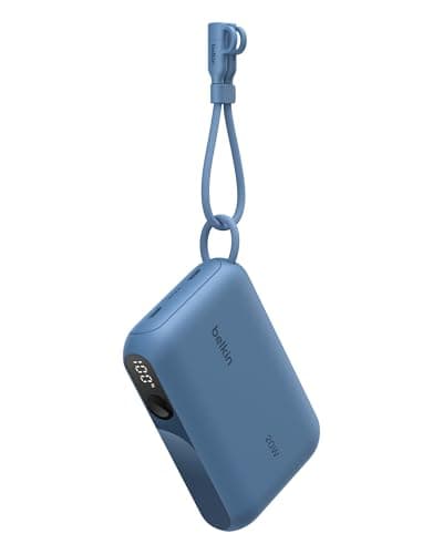 Image of Belkin Portable Charger, USB-C Power Bank 10K 10,000mAh w/ 2 USB-C Ports, Slim, Display Shows Battery Level, 20W for iPhone 17, 16 Series, Samsung Galaxy S25, S24, Pixel 10, iPad, & More - Blue