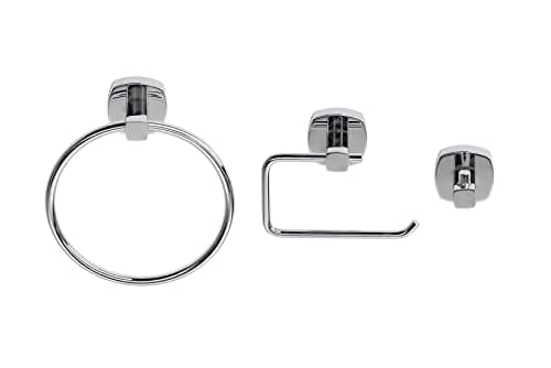 Image of Croydex Flexi-Fix Bathroom Accessory Set Towel Ring, Robe Hook and Toilet Roll Holder, No Drilling Glue Fix