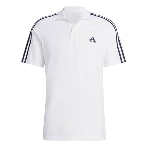 Image of adidas Men's Essentials Piqué Embroidered Small Logo 3-Stripes Polo Shirt, White/Black, M