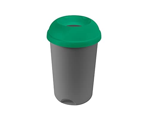 Image of Addis Open 50 Litre Recycling Office Commercial Business Utility Waste Bin, Colour Coded Green lid with Metallic Base, 519041AMP, Green & Metallic Grey