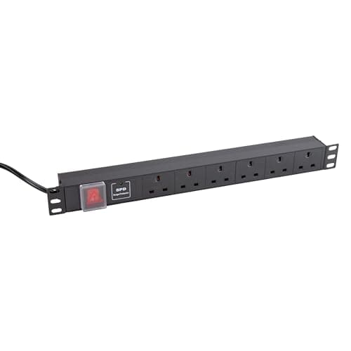 Image of kenable PDU Power Distribution Unit 6 Way UK Sockets Surge Protected 19 inch Rack Mount 1U Horizontal with 3m Cable