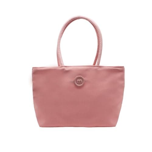 Image of AfitLulu Mini Tote Bag Nylon Zip Tote Bag, Cute Shoulder Bags Compact Women’s Handbags Solid Color Ladies Handbags with Handle for Traveling Gatherings Shopping (Pink)