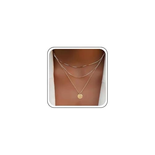 Image of Cybche Boho Layered Disc Coin Necklace Choker Round Disc Pendant Necklace Gold Coin Disc Necklace Chain Vintage Multi Layer Chain Necklace Jewelry for Women