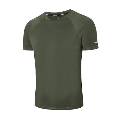 Image of Mens Gym T-Shirts Athletic Running Sports T Shirts for Men Quick Dry Moisture Wicking Workout Work Training Breathable Cool Short Sleeve Tops(T5010-Green-L)