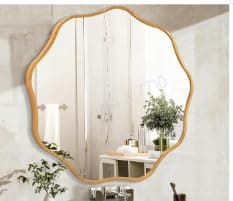 Image of SUNNYNEST Geometric Wall Mirror Frameless Polygon Mirror 50cm / 60cm, Modern Decorative Wall Mirror for Bathroom Bedroom Living Room Hallway, Crystal Clear Reflection Wall Mounted Mirror (Gold 50 cm)