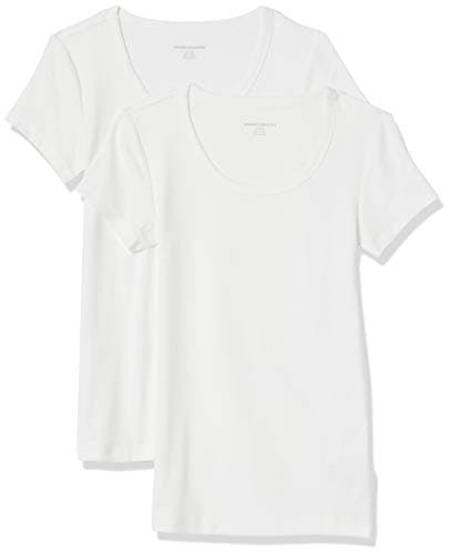 Image of Amazon Essentials Women's Slim-Fit Cap-Sleeve Scoop Neck T-Shirt, Pack of 2, White, M