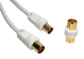 Image of 5m White Coaxial TV Aerial Cable Gold Plated Coax Male to Male Extension Antenna Digital Fly lead with RF Plug Adapter Connector Coupler TV AV Lead For FreeView Sky box Satellite